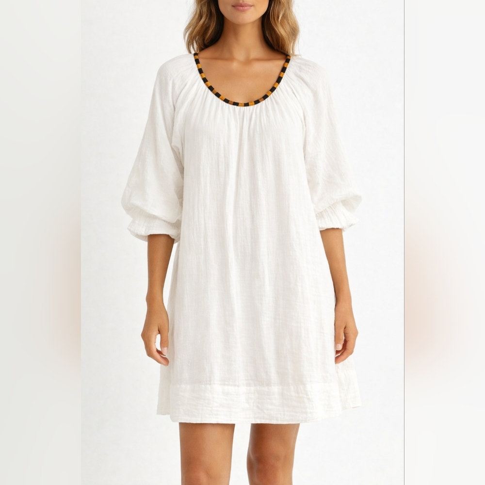 Sundry White Mini Dress with Black and Tan Trim